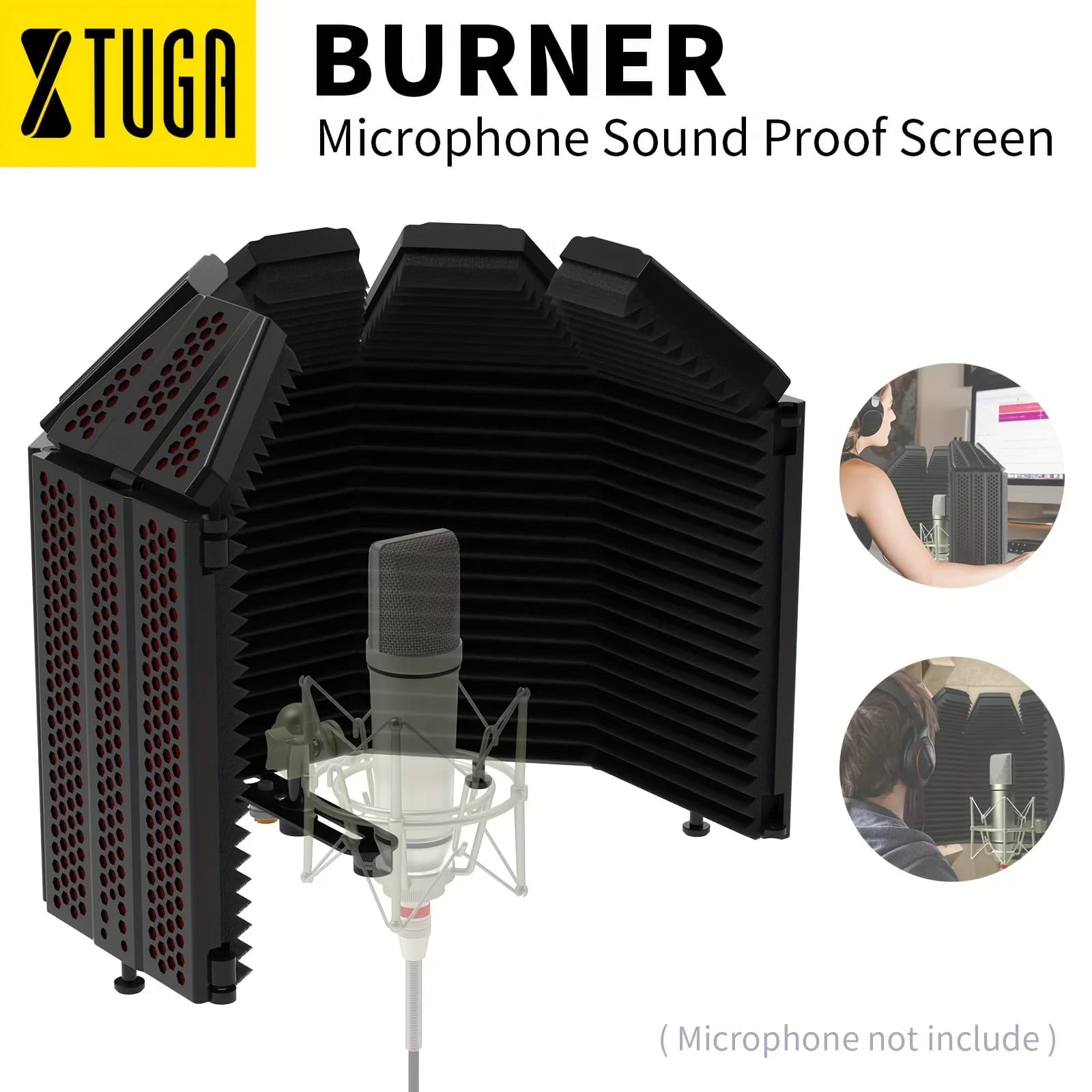 Escudo de Isolamento para Microfone XTUGA, Filtro Dobrável e Ajustável para Qualquer Microfone Condensador, Ideal para Equipamentos de Gravação em Estúdio
