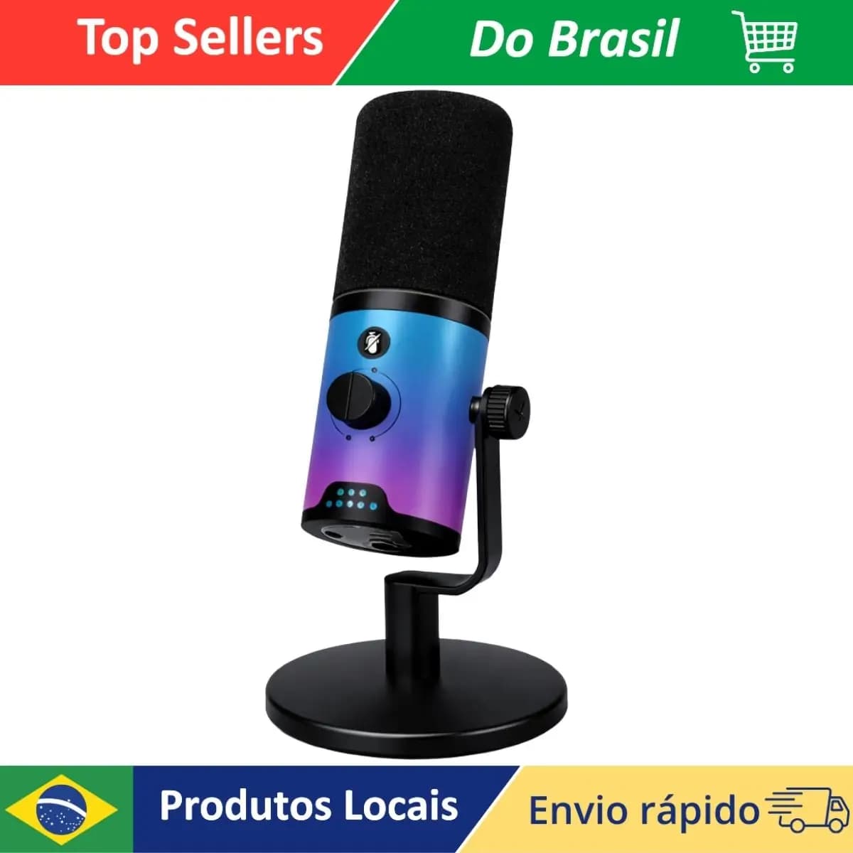 Microfone dinâmico USB Tipo-C com RGB para streaming e podcast