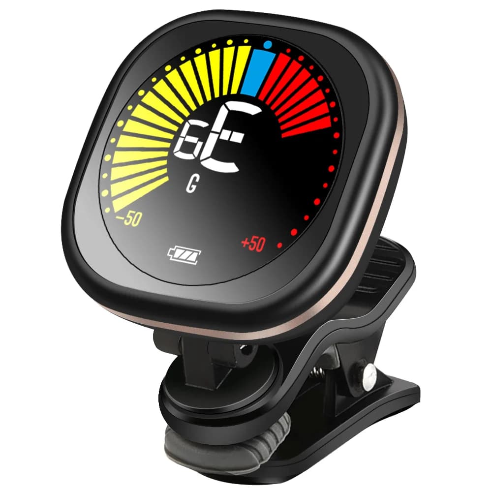 Afinador digital Lekato para guitarra com display digital mostrando notas 6E e G