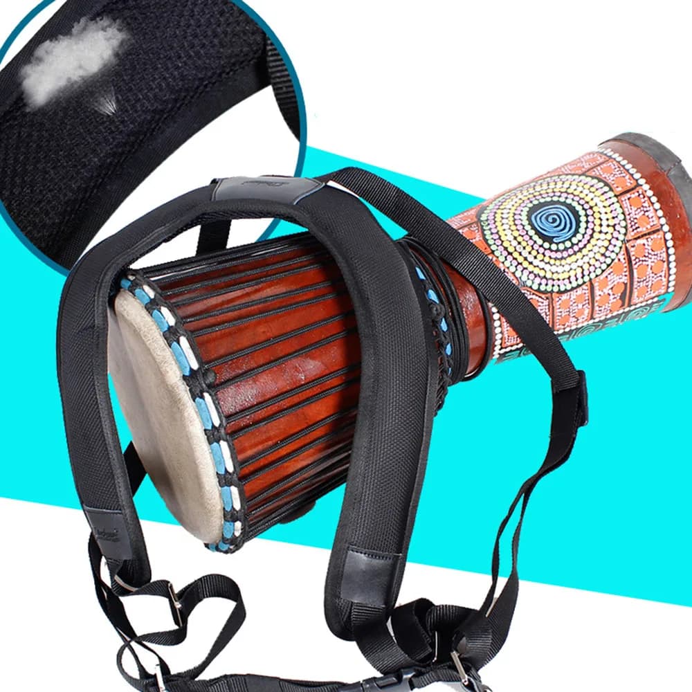 Cinto ajustável para djembe africano de mão, acessórios de percussão com alça de couro preto