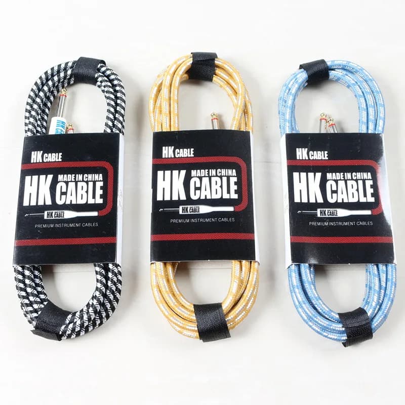 Cabos de guitarra elétrica HK Cable, preto, amarelo e azul, blindados, 6,35mm, feitos na China