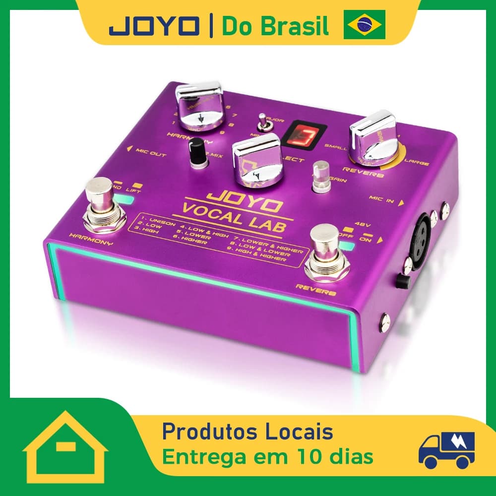 Pedal de Guitarra JOYO R-16 VOCAL LAB com Efeito de Harmonia Vocal, 9 Modos de Harmonia, Reverb e Suporte para Phantom Power 48V para Prática de Guitarra