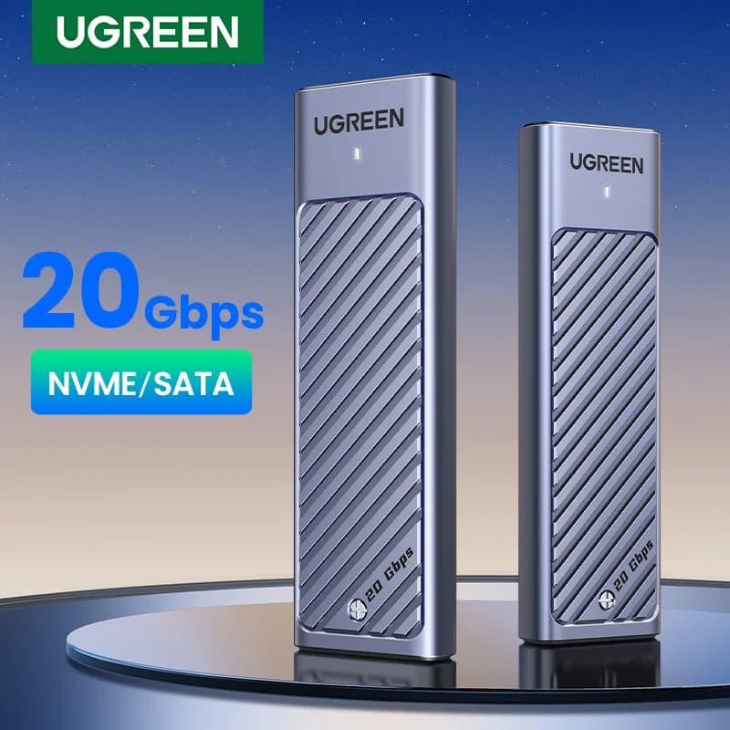 UGREEN M2 SSD Case M.2 NVMe SATA SSD Adaptador de gabinete 20 Gbps USB 3.2 Gen2 USB C Gabinete externo suporta teclas M e B&M