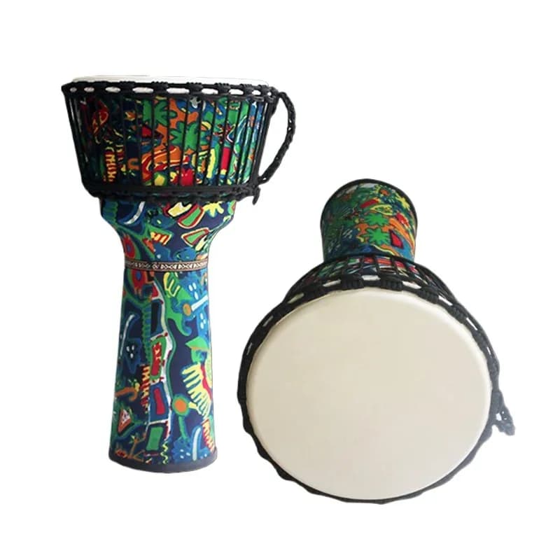 Djembe portátil com pele de carneiro e decoração abstrata colorida