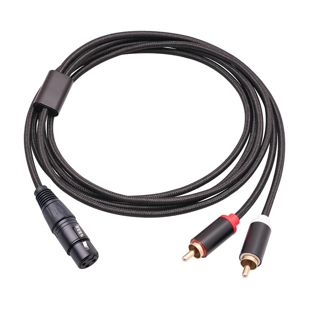 Cabo de Áudio Estéreo Anti-interferência XLR Fêmea para RCA Duplo Macho - Preto