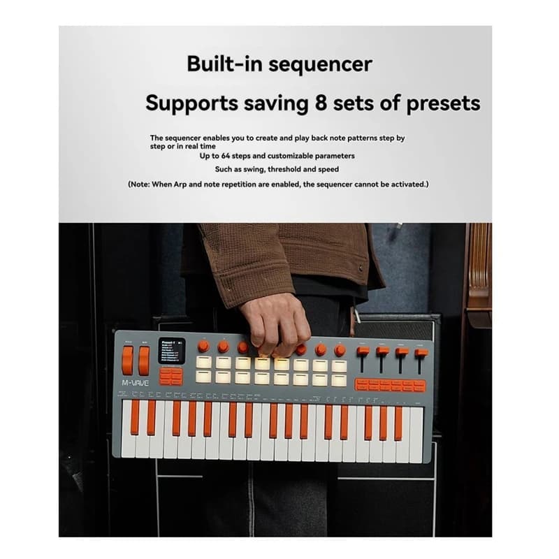 -37 Pro Controlador MIDI de 37 teclas com 16 almofadas RGB 8 botões Sintetizador embutido Instrumentos de teclado portáteis digitais