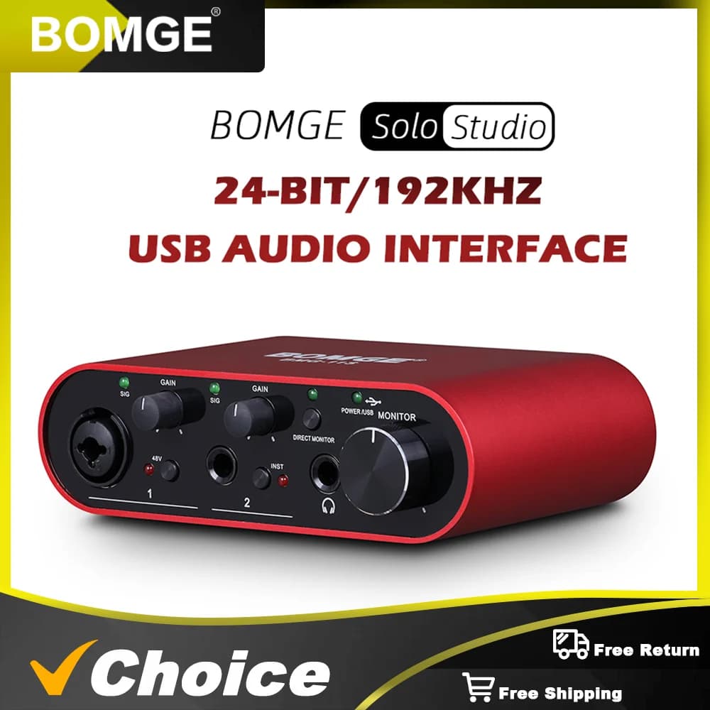 BOMGE BMG-11S USB Focusrite Sally Solo Audio Interface Mixer 24 bits/192kHz Placa de som profissional e amplificador de fone de ouvido de monitor para computadores de gravação ao vivo