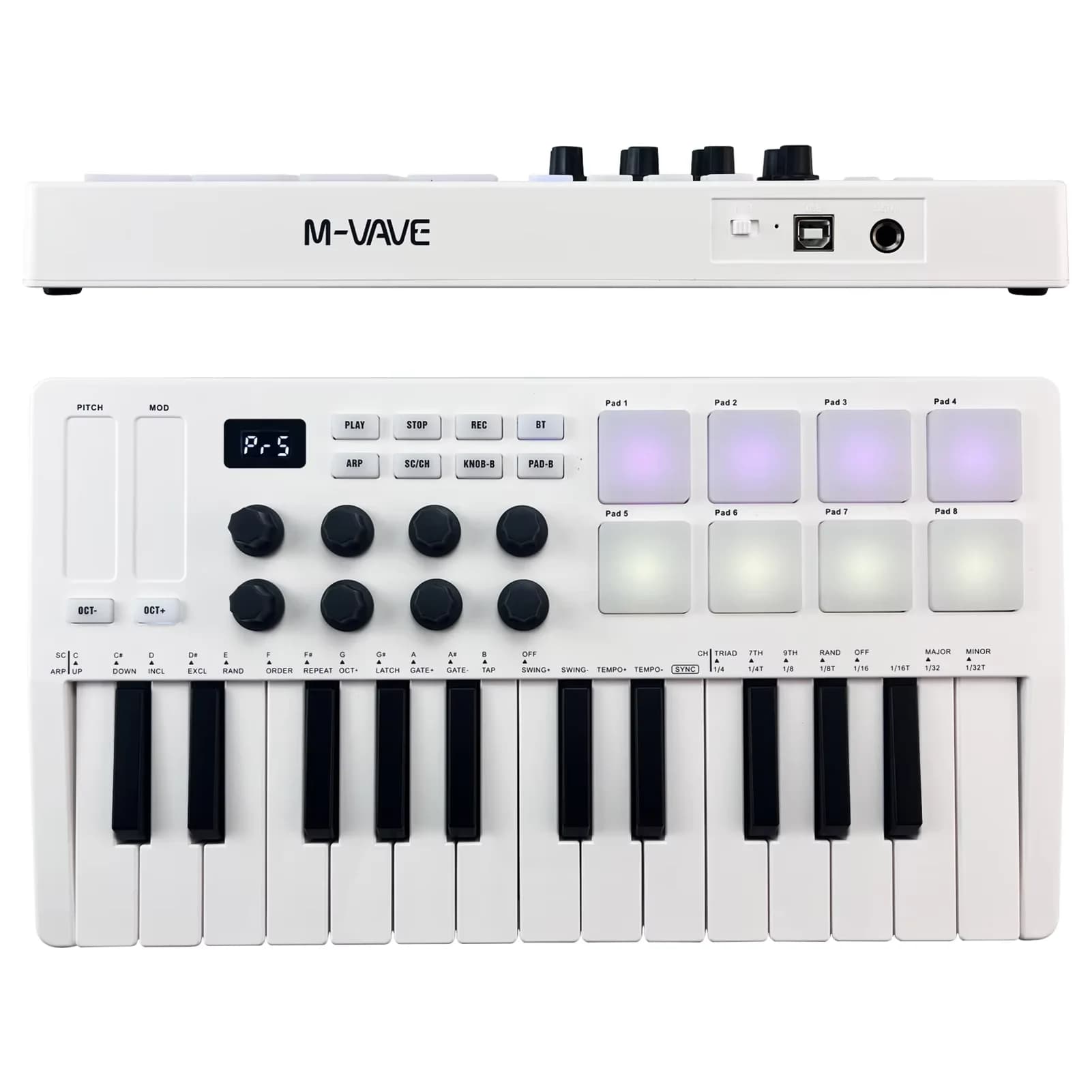 M-VAVE controlador de teclado midi usb de 25 teclas com 8 baterias retroiluminadas, 8 botões e 2 listras de toque instrumentos de teclado musical