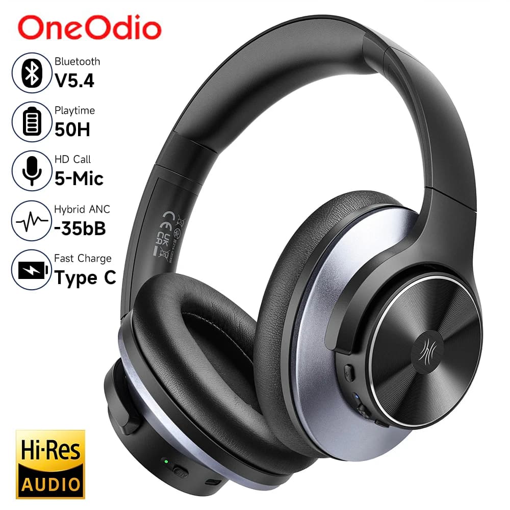 Oneodio A10 fone de ouvido bluetooth 5.4 com híbrido cancelamento de ruído ativo, oi-res de áudio sobre a orelha do fones sem fio bluetooth ANC com microfone