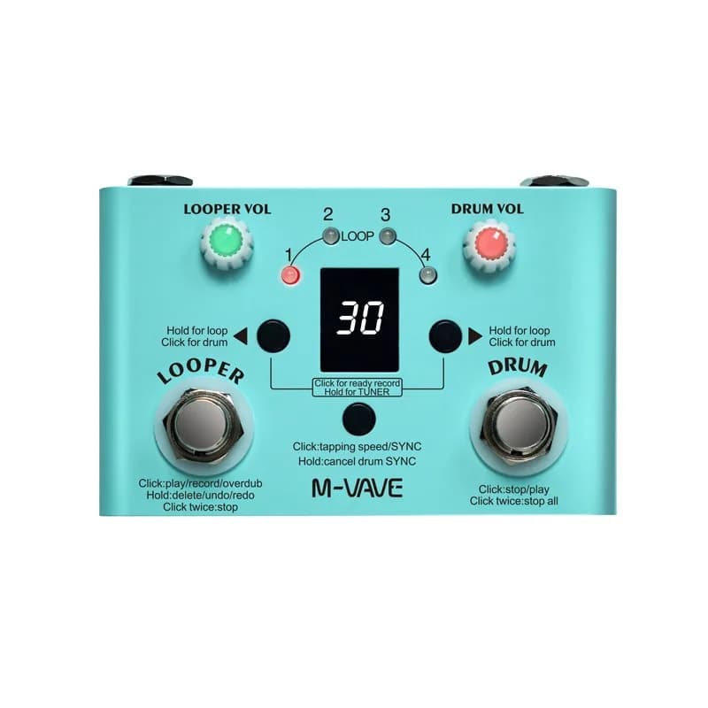 Máquinas de tambor e pedal looper M-vave Lost Tempo V2 embutido 30 tambores 11 minutos de tempo de codificação sintonizador de alta precisão