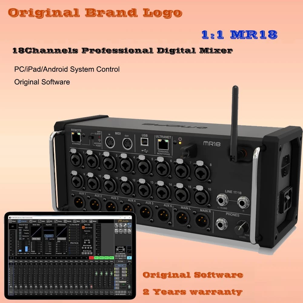 Mixer Digital Profissional AIR 1:1 MR18 com Wifi e USB, Console de Áudio para Gravação Multi-Track, Console de Mixagem de Áudio para Estúdio DJ