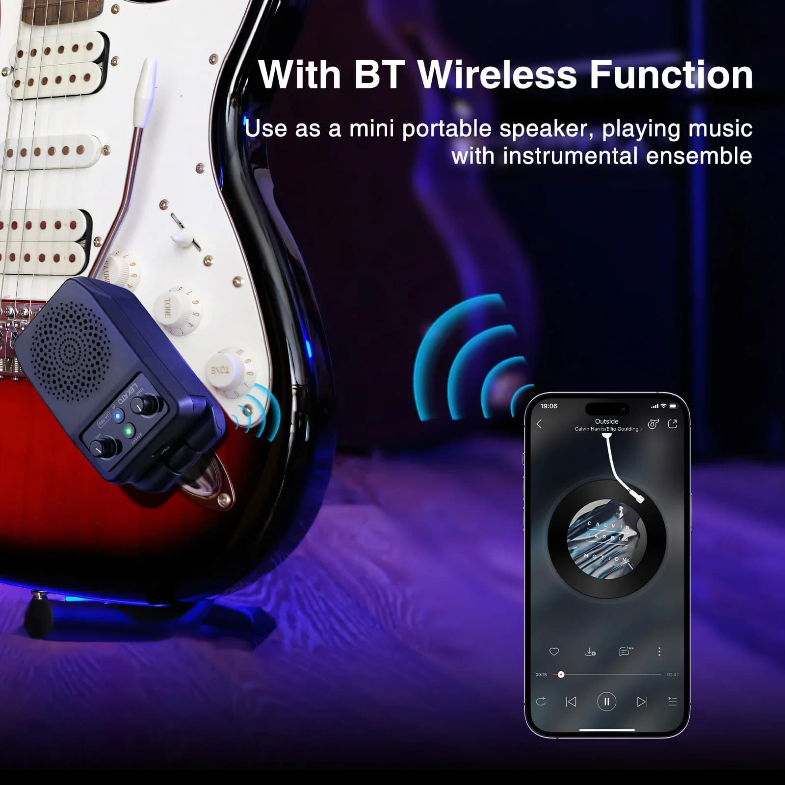 Lekato amplificador de guitarra mini amplificador de guitarra elétrica 5w portátil bluetooth com 4 efeitos embutidos distorção limpa overdrive reverb