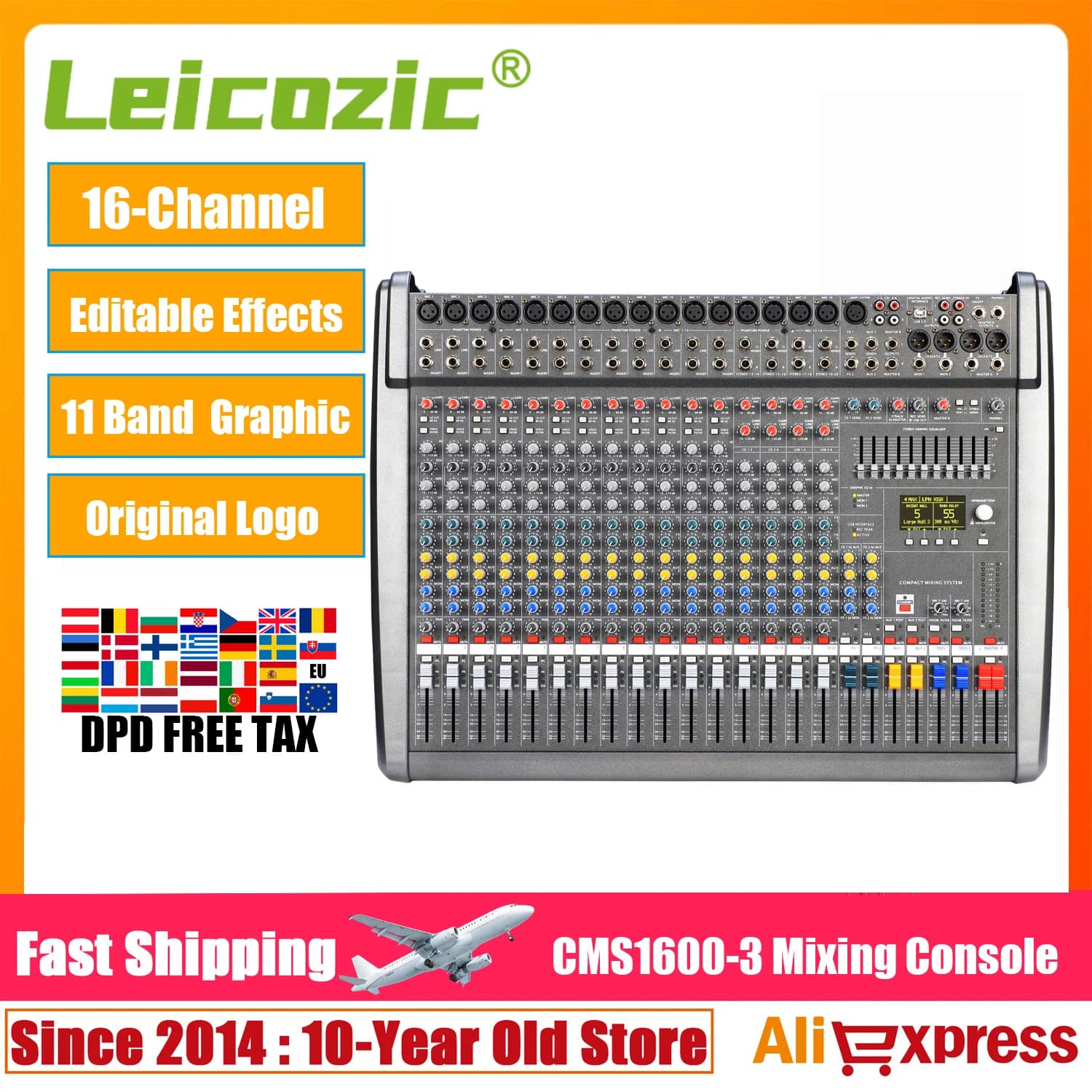 Leicozic CMS1600-3 Console Mixer de Áudio Profissional de 16 Canais Mesa de Mistura Compacta para Palco Igreja Estúdio Mesa De Som