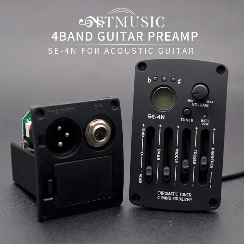 Pré-amplificador de guitarra acústica SE-4N 4 bandas com afinador cromático