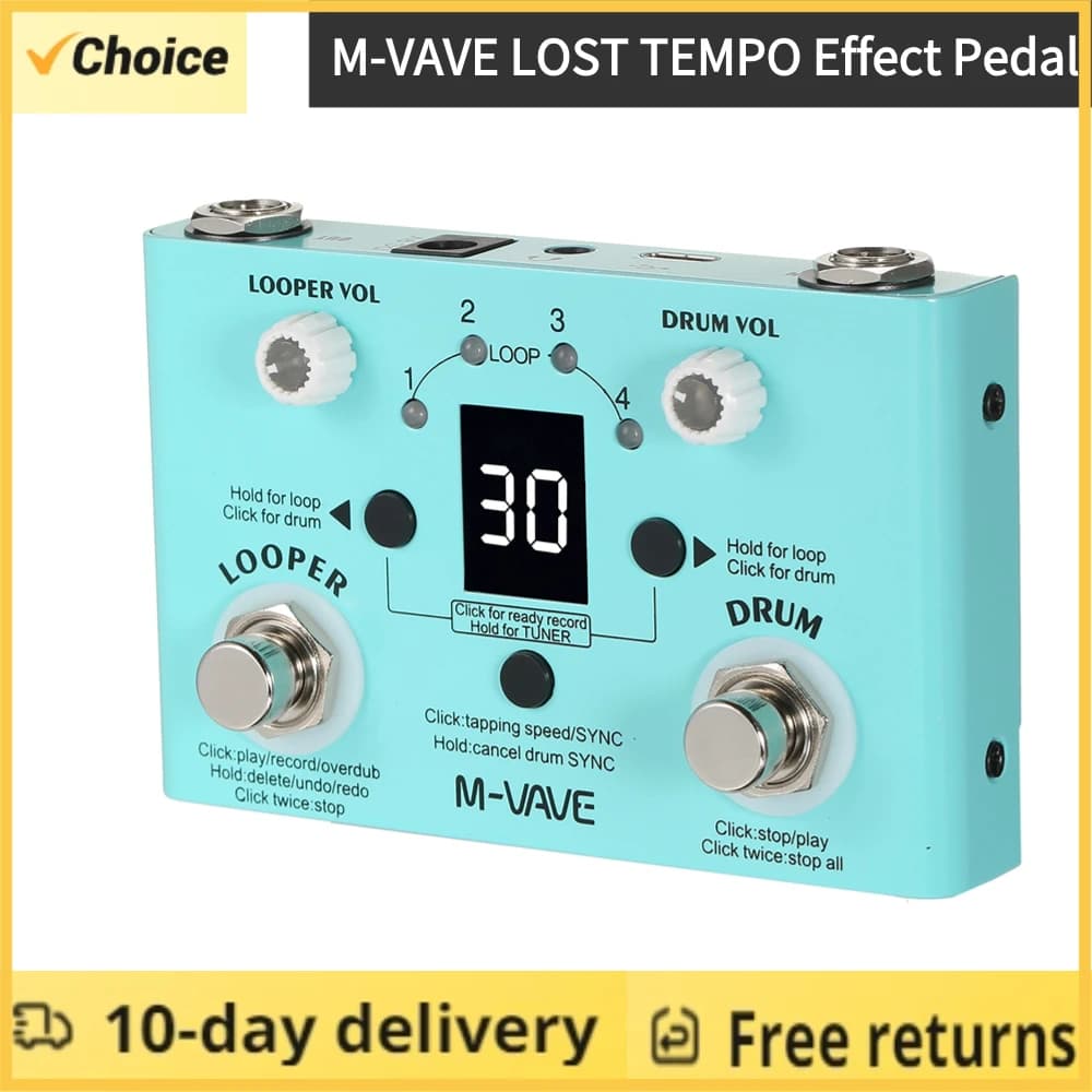 M-Vave Looper e Drum Machine, Pedal Looper, pedal duplo, efeito Looper, efeito Mini, 2 em 1