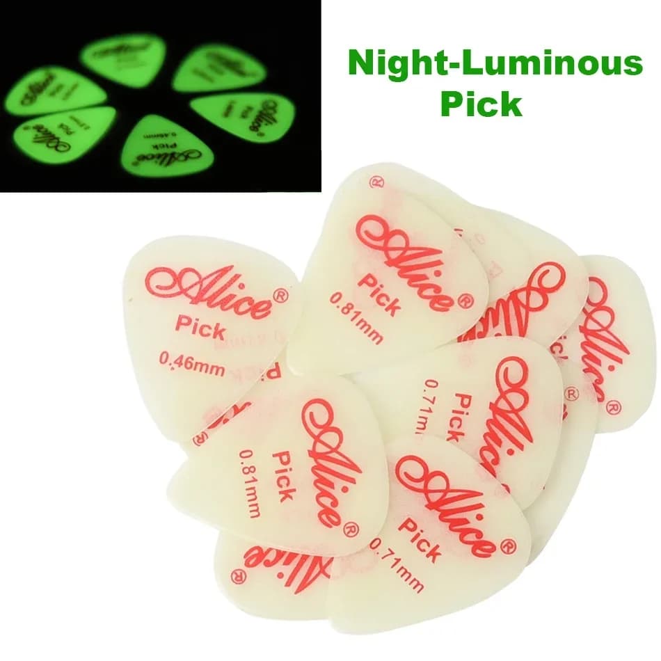 Alice 12 peças/set palhetas fluorescentes noturnas e luminosas com 3 tipos de palhetas de palco frescas de espessura