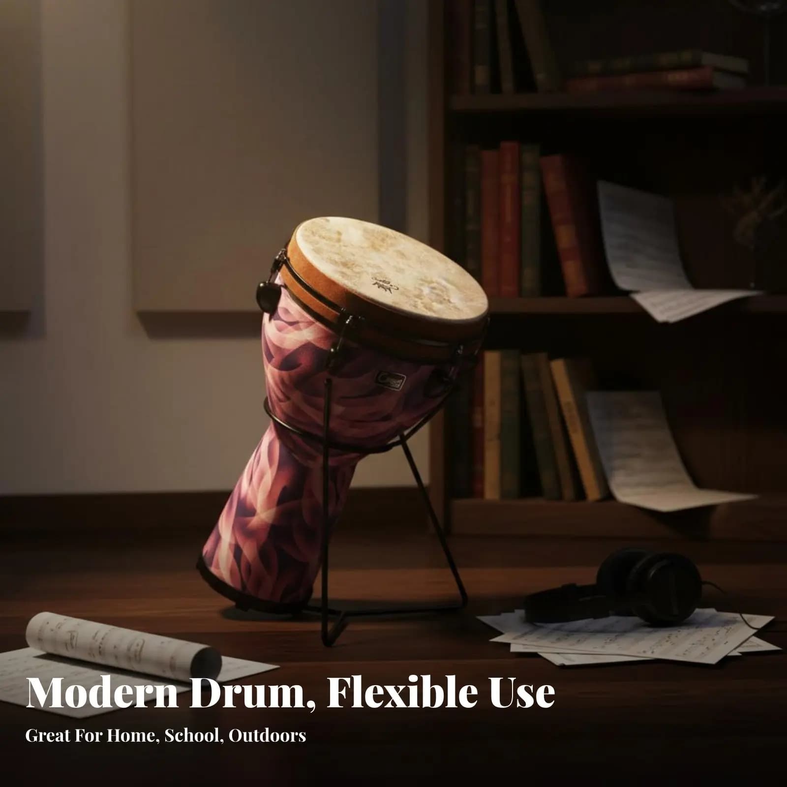 Djembe de fibra de carbono portátil, tambor africano ajustável com tons profundos