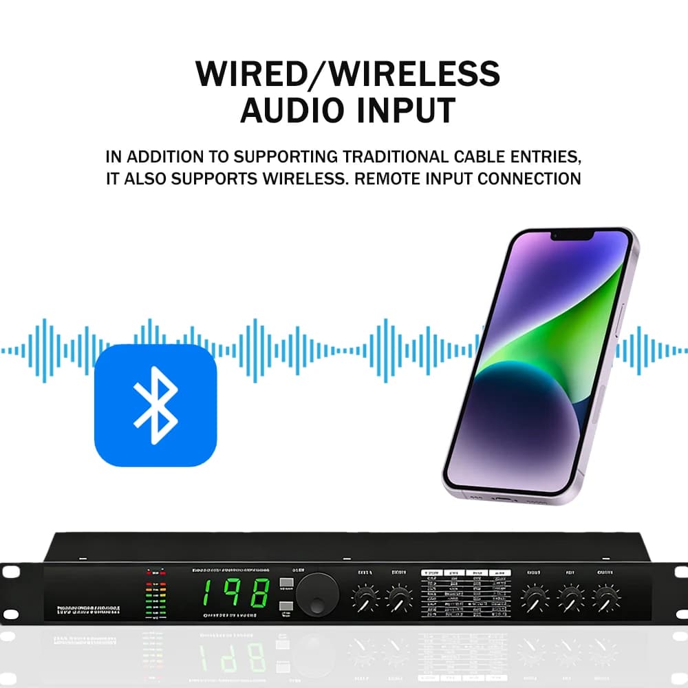 Processador de Áudio Digital Profissional KTV com Display Digital e Conexão Bluetooth