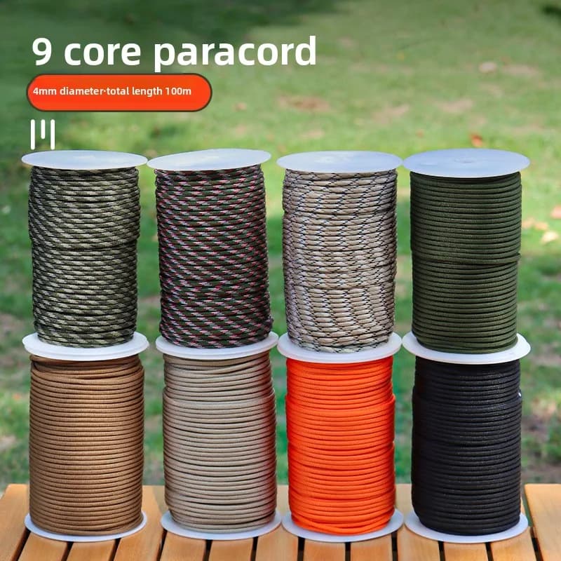 Corda Paracord 9 Core 550, 100m, Corda para Camping ao Ar Livre, Corda de Paraquedas de Alta Resistência para Amarração de Barracas, Caminhadas, Resgate e Sobrevivência