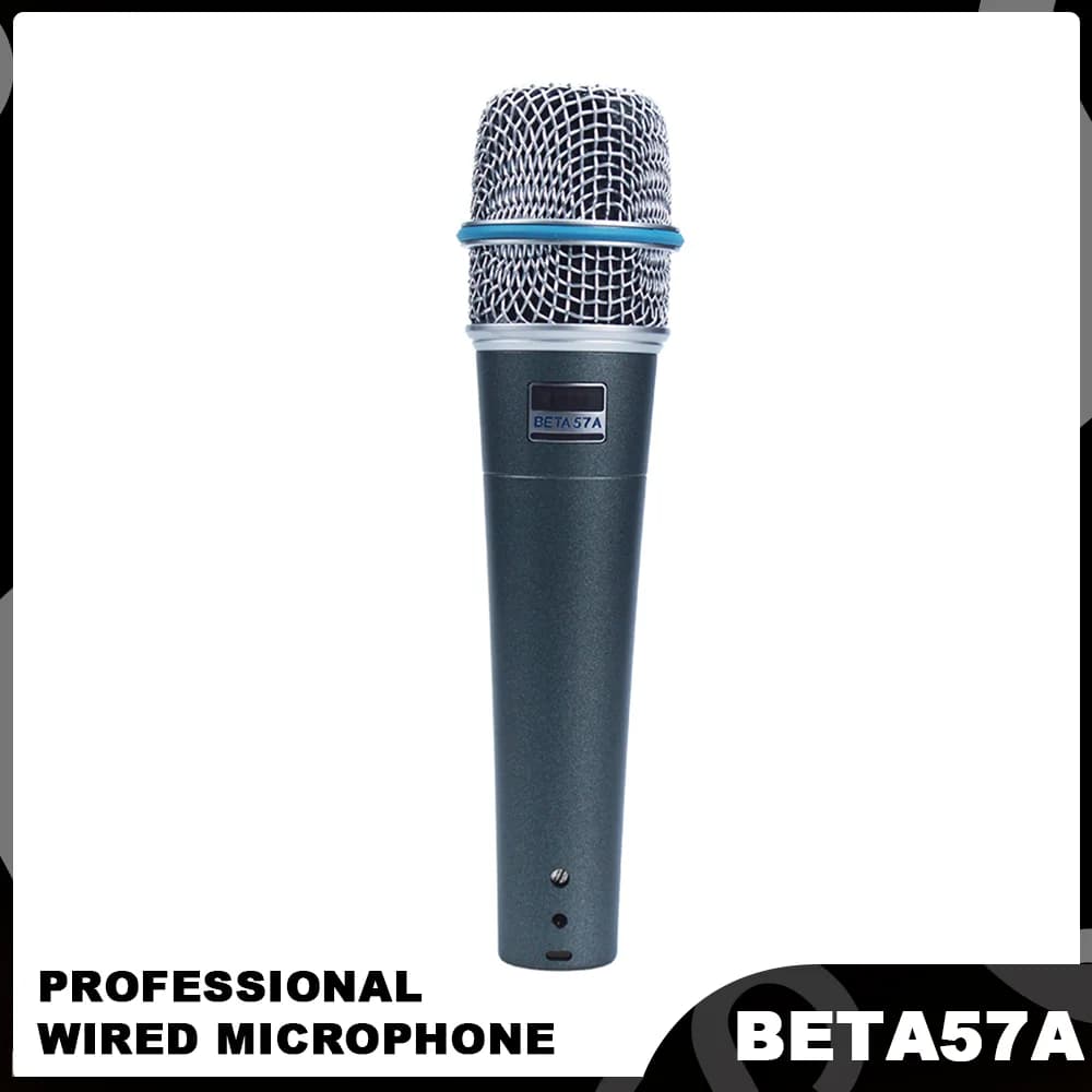 Microfone dinâmico profissional BETA57A para palco e karaokê, cinza e azul