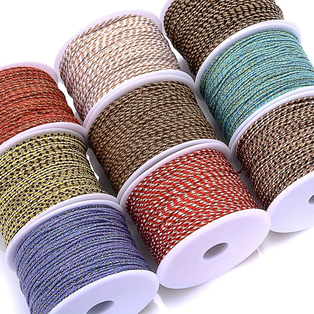 1 Rolo de Cordão de Algodão Natural Multicolorido, Corda Trançada de Quatro Fios para Artesanato DIY, Decoração Boêmia e Suprimentos para Fabricação de Joias
