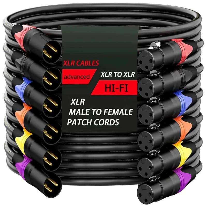 Cabos XLR macho para XLR fêmea multicoloridos para extensão de gravação profissional