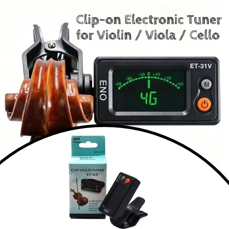 Afinador eletrônico clip-on para violino, viola e violoncelo com display digital