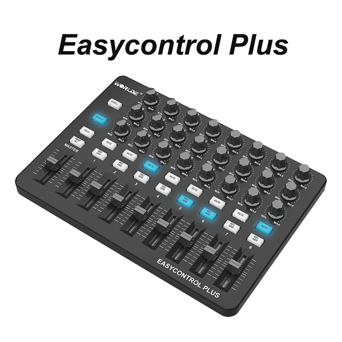 Controlador MIDI Worlde Easycontrol Plus – 24 Botões Atribuíveis, 9 Faders, 18 Botões Programáveis, Função Send All