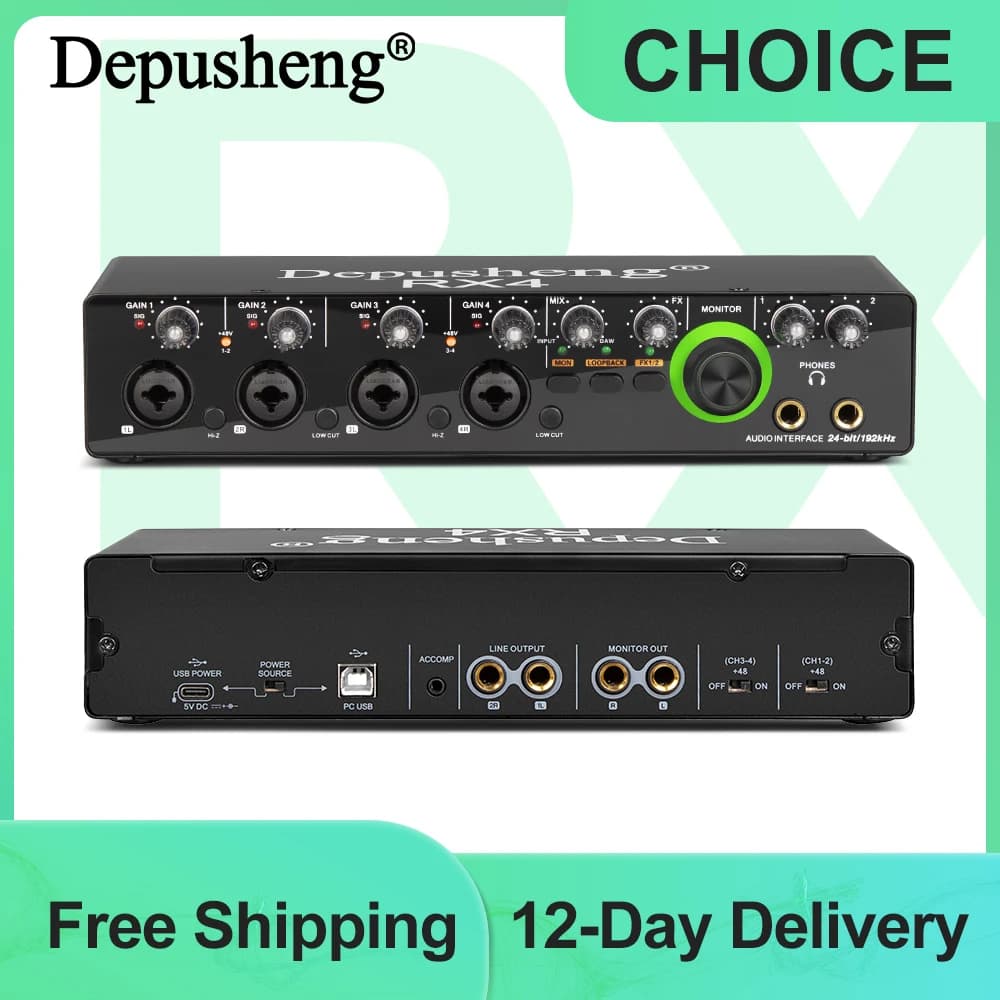 Depusheng interface de áudio rx4 conversor ad de placa de som com monitoramento de guitarra elétrica gravação ao vivo para estúdio cantando podcast