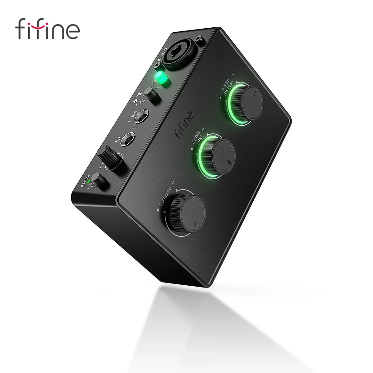 Mixer de som FIFINE para microfone condensador com botão de ganho, interface de áudio com alimentação fantasma de 48V para microfone XLR Podcast-Ampli1