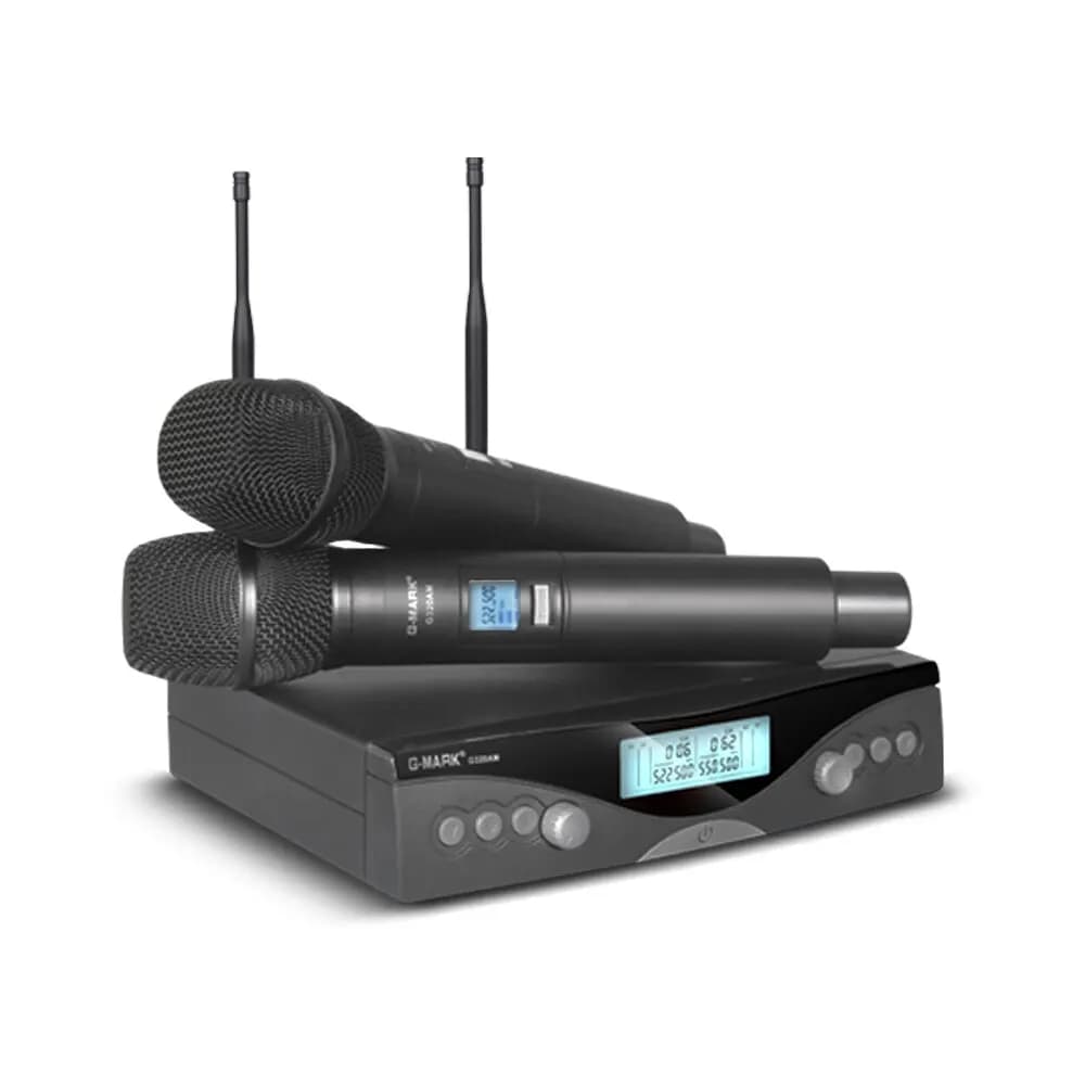 Microfone sem fio G-MARK G320AM Profissional UHF 2 Canais Karaoke Mic Handheld Frequência Automática Ajustável 100M