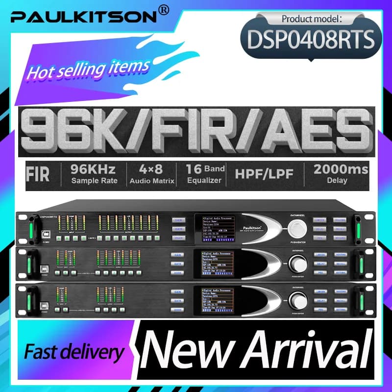 Processador de áudio digital Paulkitson DSP0408RTS com 96KHz, 4x8 Audio Matrix, 16 Band Equalizer, HFP/LFP, 2000ms Delay, entrega rápida, novo lançamento