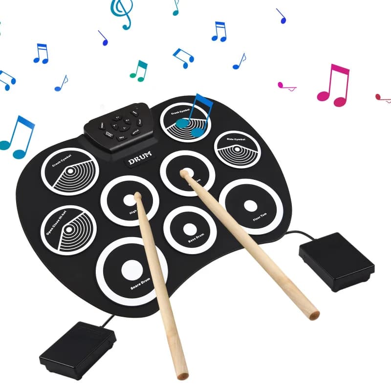 Conjunto de bateria eletrônica, bateria laminada à mão, interface midi de 9 almofadas, suporta jogos dtx, conjunto de bateria portátil, presentes com pedais de baquetas