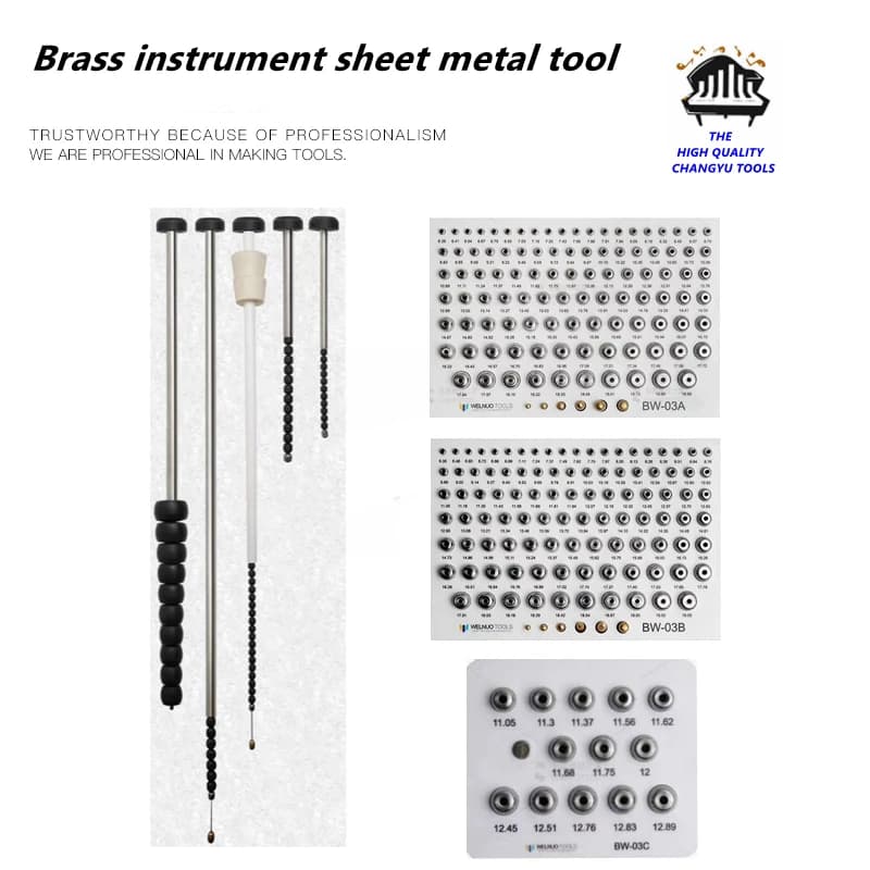 Ferramenta de chapa metálica de instrumento de latão, trombone de chifre francês, tubo de afinação de trompete, conjunto de bola de metal, haste de reparo dentada