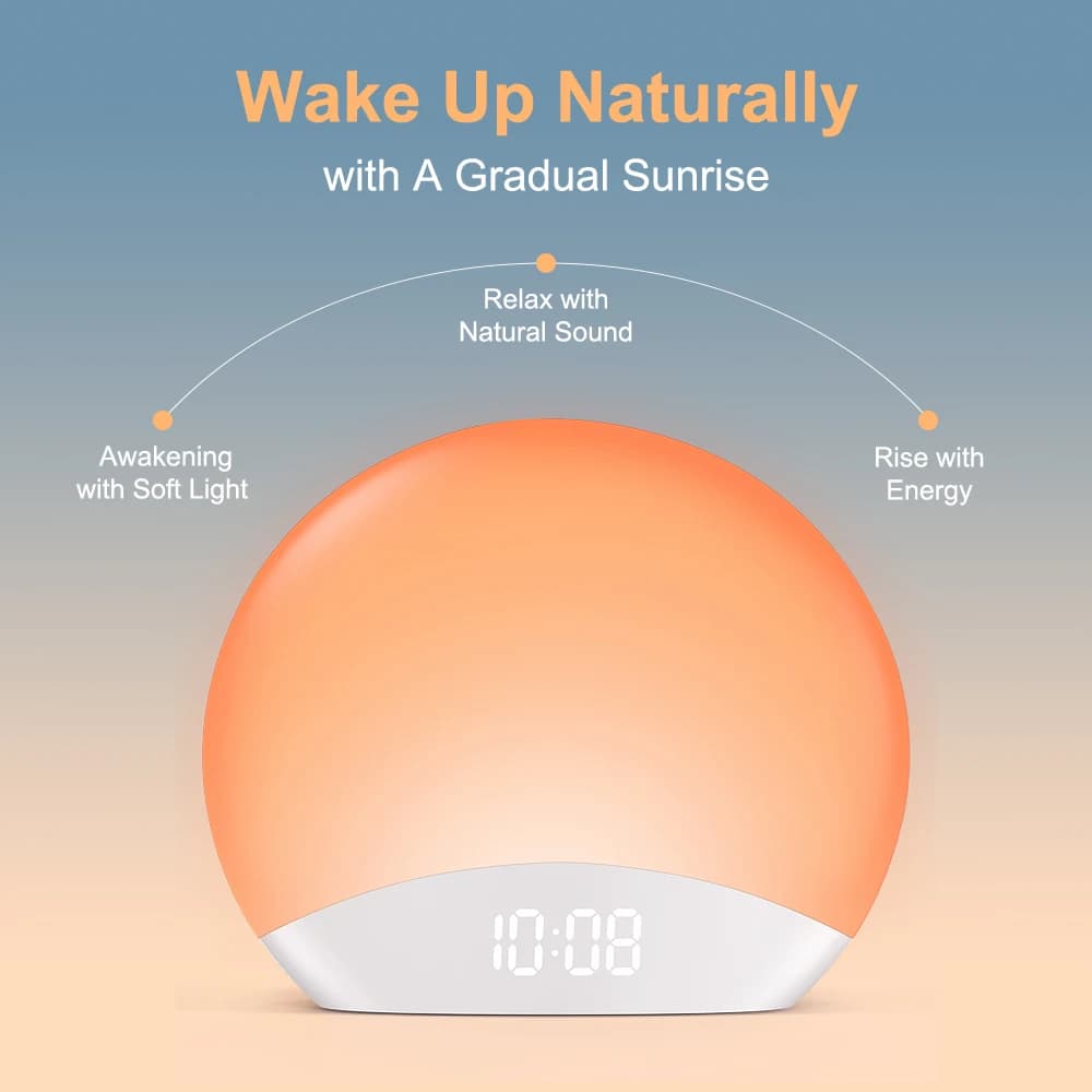 Despertar acordar nascer do sol despertador relógio de mesa regulável com 3 anel 8 nightlight 26 som temporizador sono luz noturna