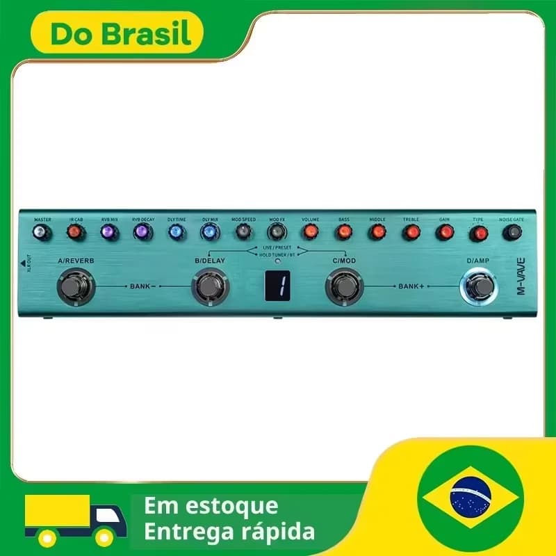 Pedal de Multi-Efeitos M-VAVE Tank-G para Guitarra Recarregável com 36 Presets, 9 Slots de Pré-Amplificador, 8 Slots de Cabine IR, 3 Efeitos de Modulação/Delay/Reverb