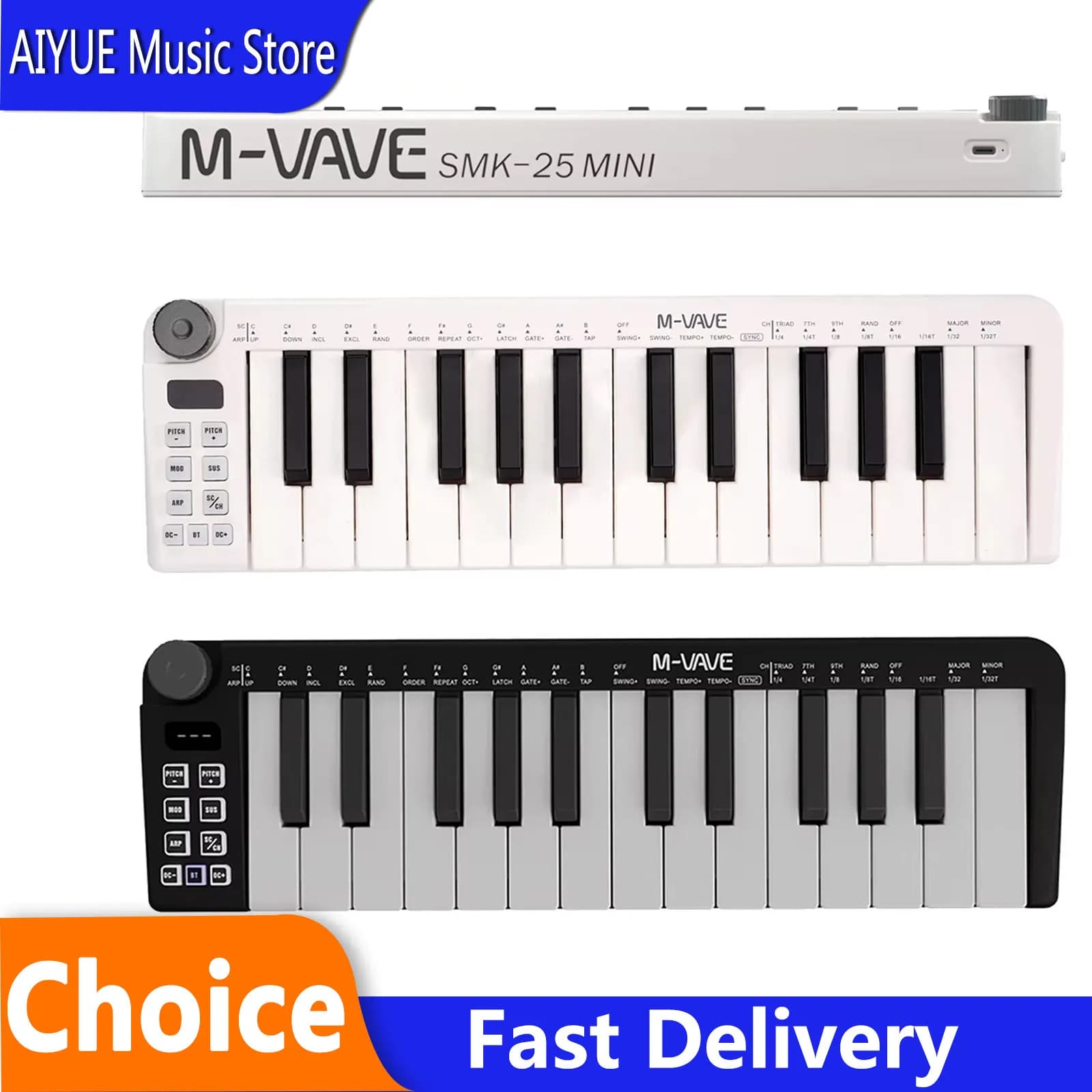 Teclado MIDI M-VAVE SMK-25MINI, Teclado de Controle MIDI de 25 Teclas, Instrumento Musical, Mini Teclado USB Portátil, Controlador MIDI Recarregável