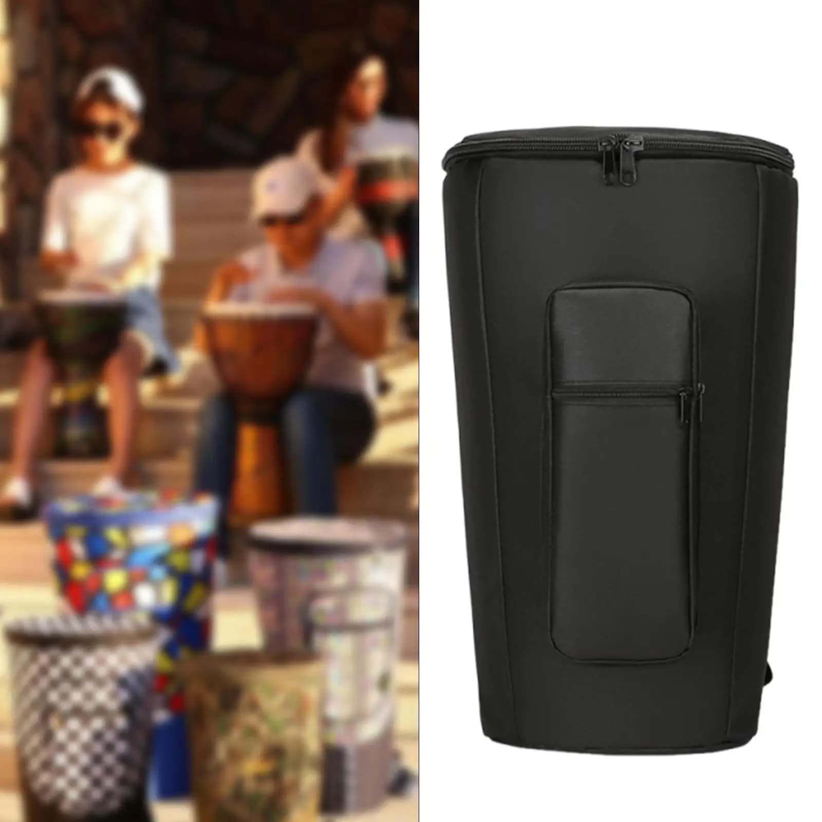 Mochila impermeável preta para djembe com acolchoamento reforçado