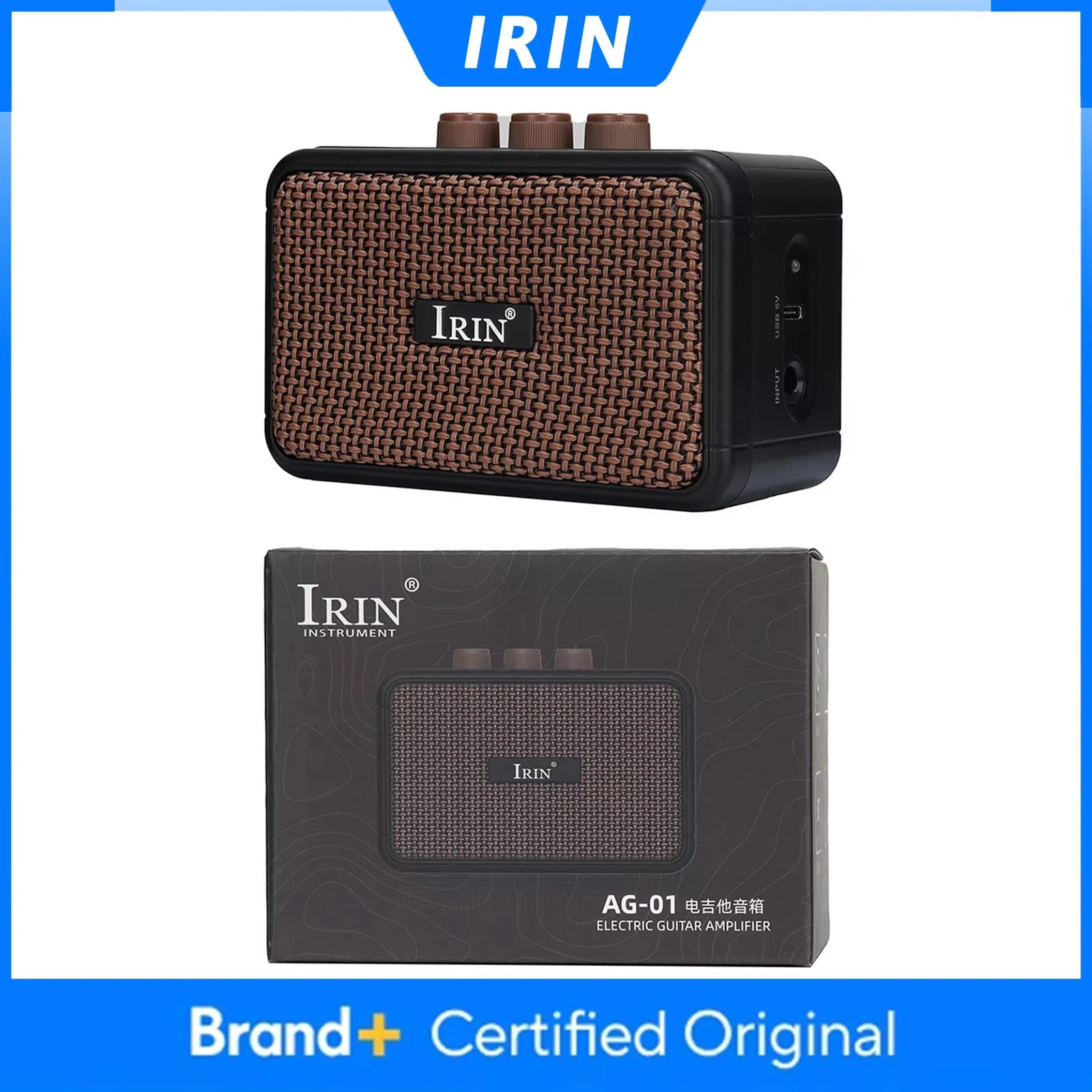 Amplificador de Guitarra Elétrica IRIN AG-01, Caixa de Som Bluetooth Portátil, Mini Amplificador com Saída de 5W, Acessórios para Guitarra Elétrica