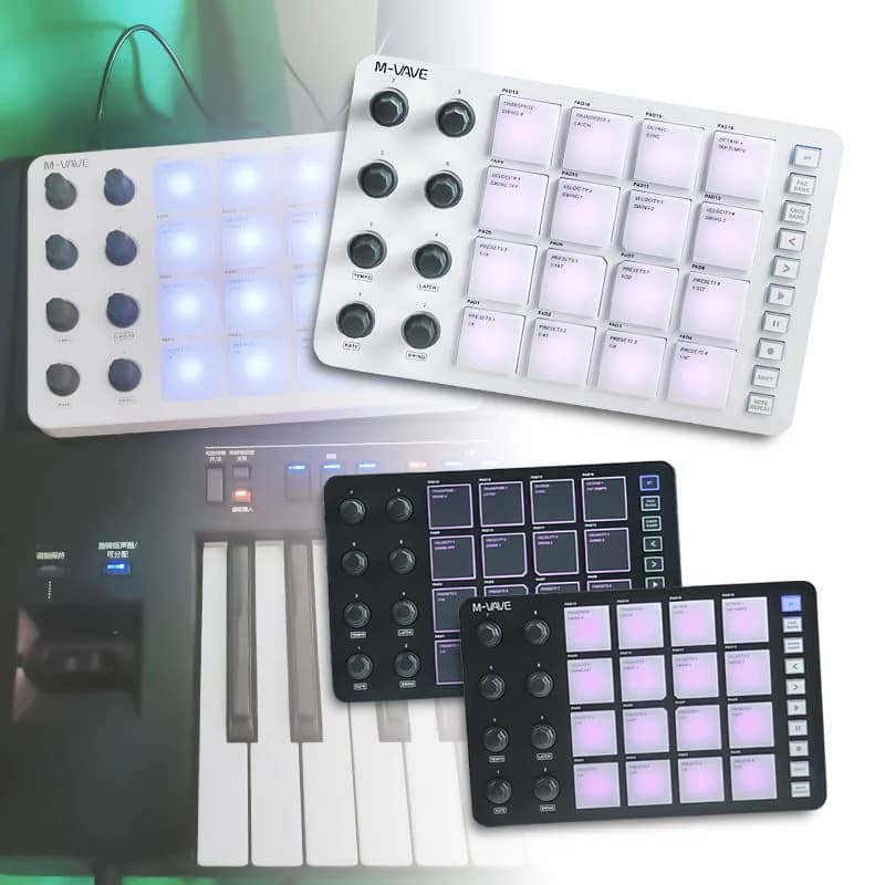 M-VAVE SMC-PAD Controlador MIDI 16 Pads RGB Bluetooth Sem Fio 8 Knobs Saída MIDI 3.5mm Portátil para DAW Produção Musical
