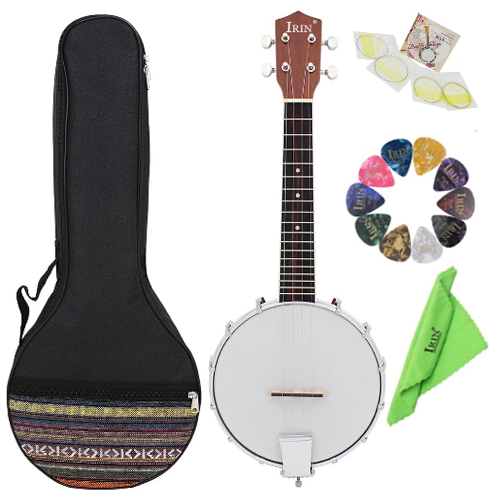 Irin 4 cordas banjo instrumento de cordas banjo adequado jogando jazz música irlandesa palhetas de dedo com pacote acessórios