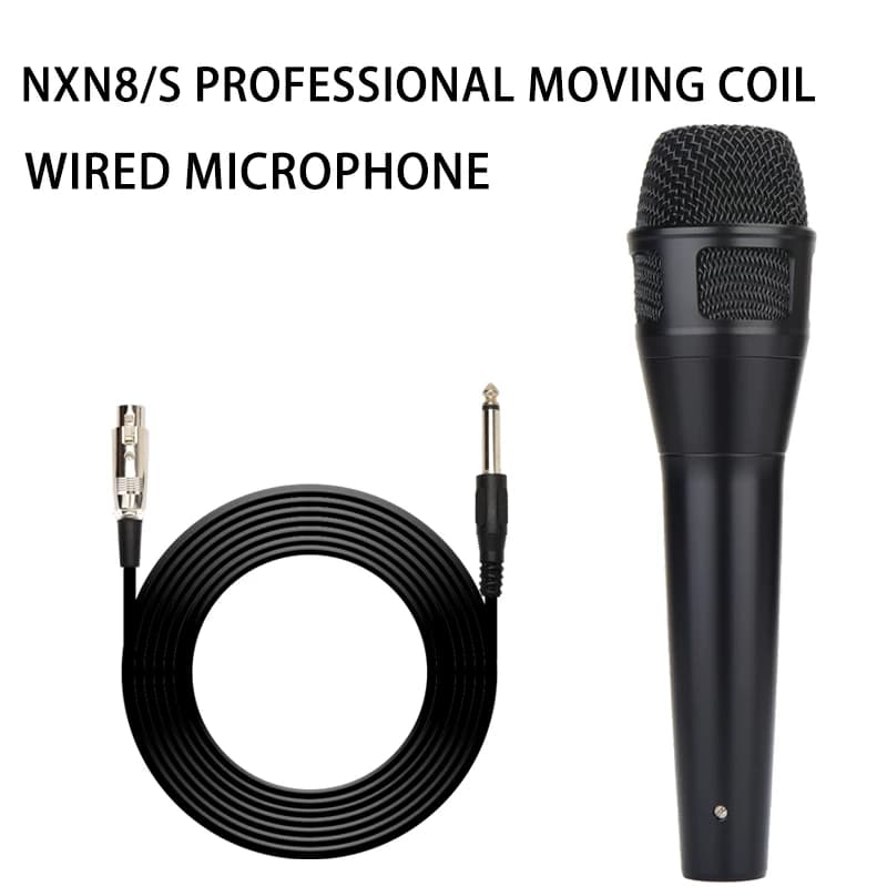 Microfone dinâmico preto NXN8/S com cabo e conectores XLR e jack de áudio