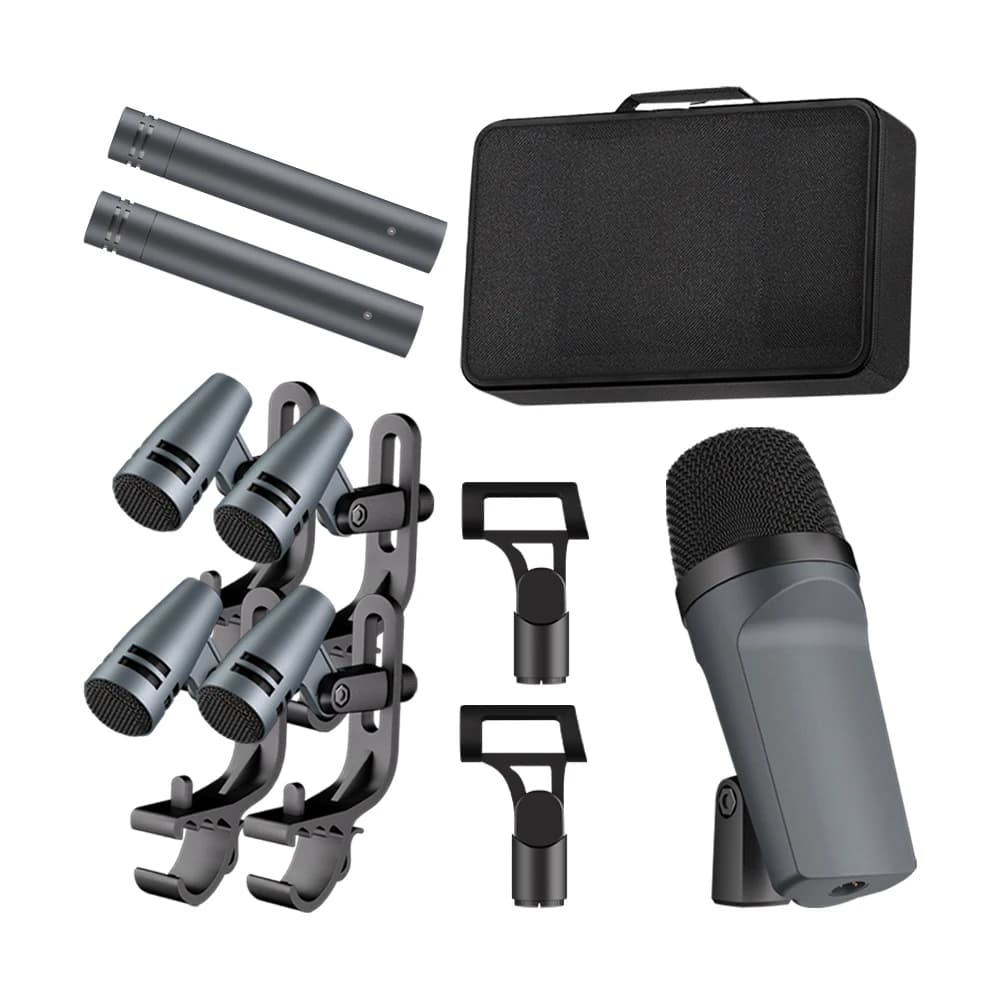 Kit de microfones dinâmicos com fio para bateria, voz, banda, DJ e palco com estojo de transporte