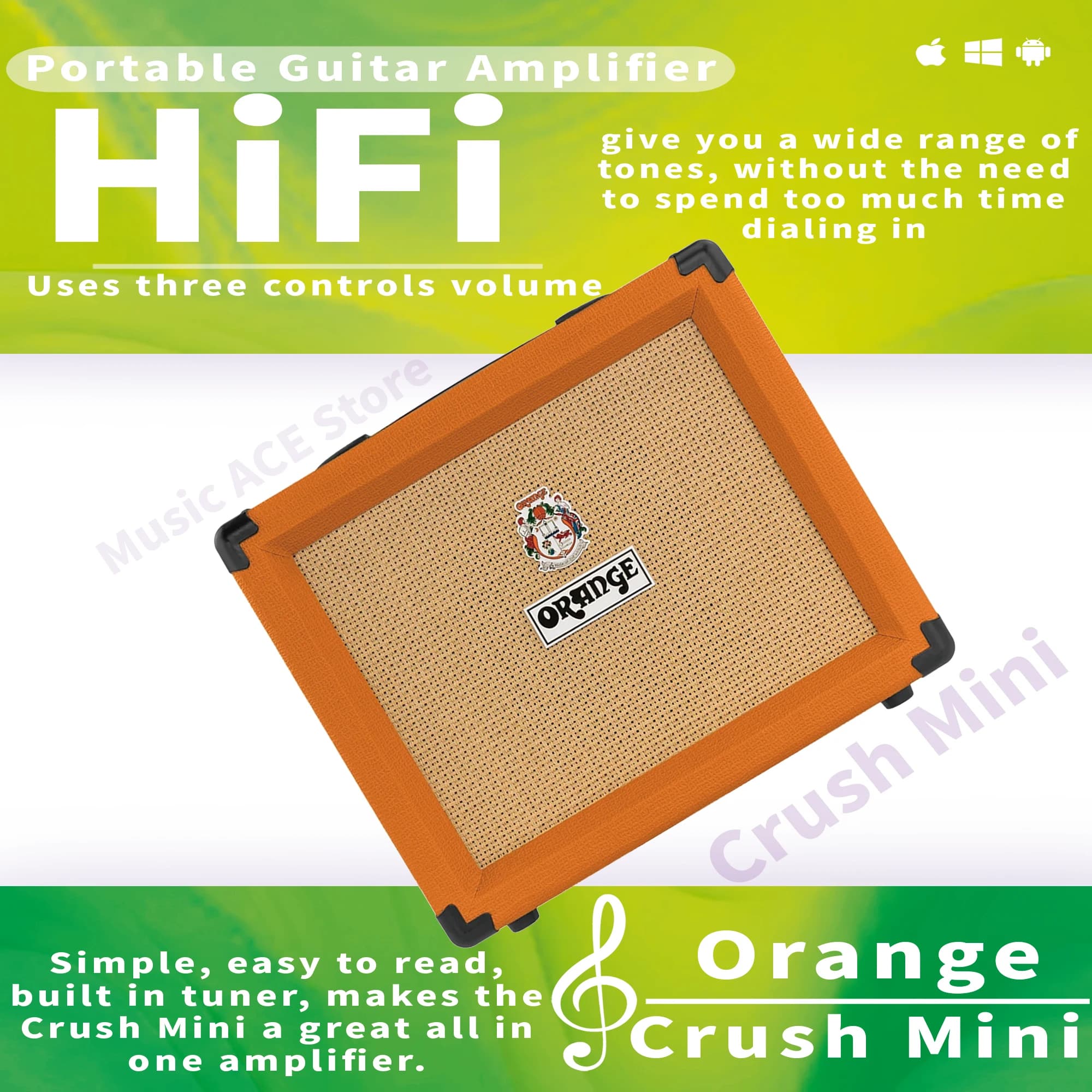 Laranja esmagamento mini amplificador de guitarra portátil combo 3 watts ganho/tom ajustável saída de fone de ouvido saída de alto-falante