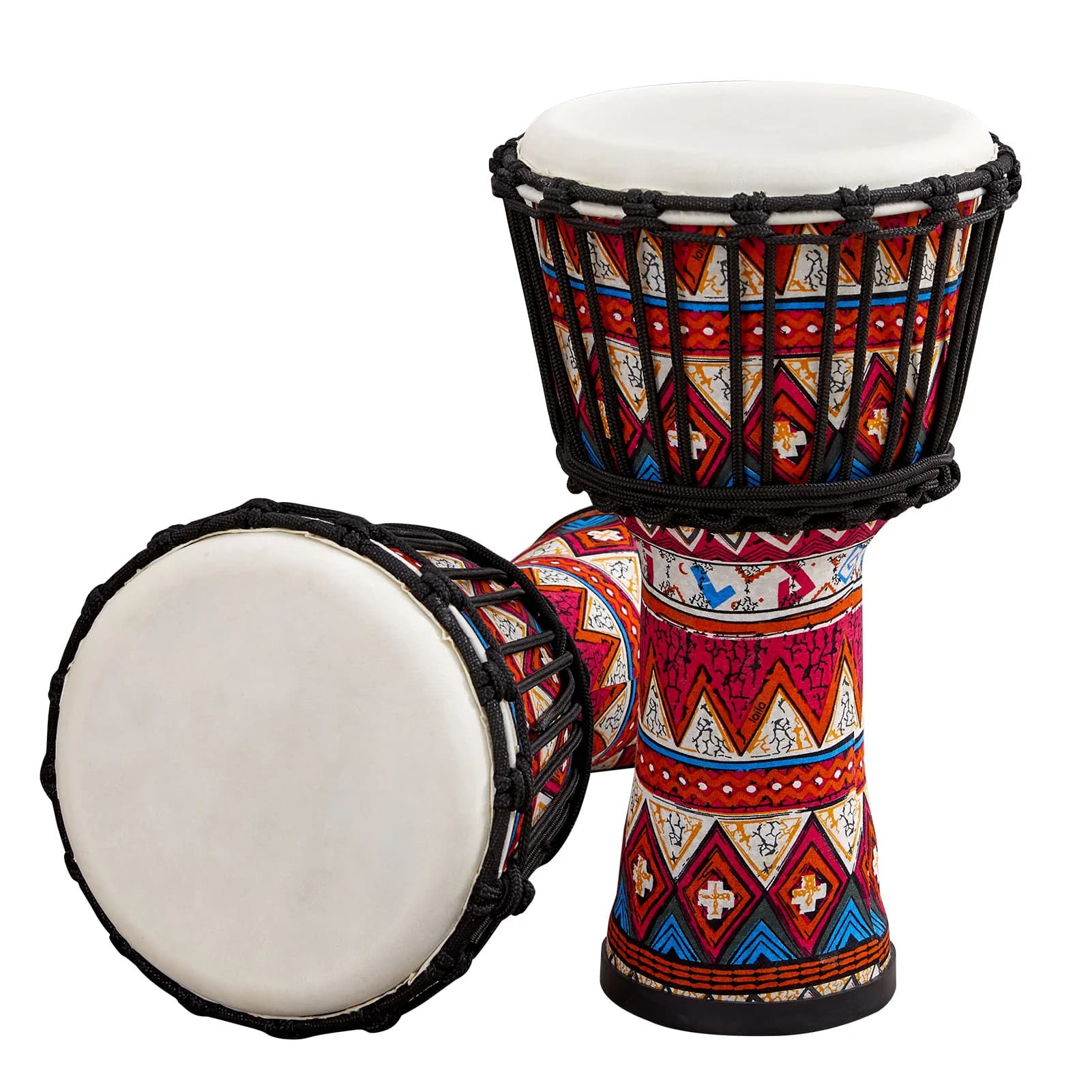 Mão djembe africana portátil de 8 polegadas com padrões de arte colorida