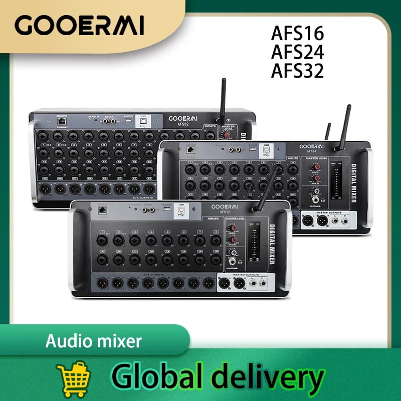 Mesa de Som Digital Profissional Gooermi AFS com Múltiplos Canais, Mixer de Áudio para DJ, Console de Mixagem com Entrada USB para PC e Phantom Power 48V
