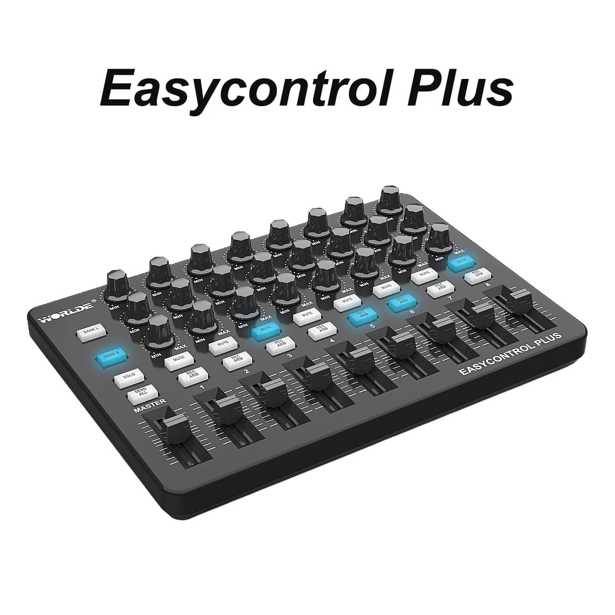 Controlador MIDI USB Worlde Easycontrol Plus – Deslizadores de 128 Níveis, Sincronização com Um Toque, Plug-and-Play para Mac/PC/Android/iOS