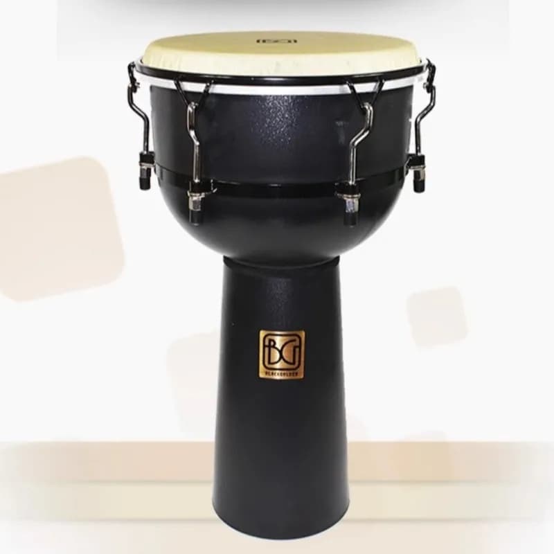 Tambor djembe profissional preto e branco com logo BG
