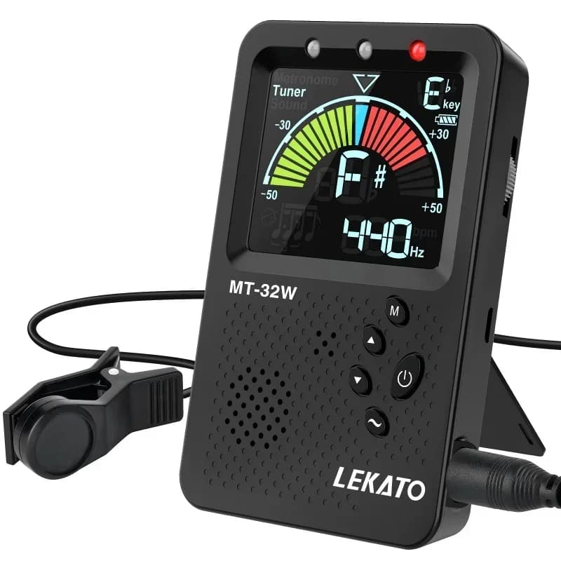 Afinador de metrônomo recarregável Lekato MT-32W em preto com display digital
