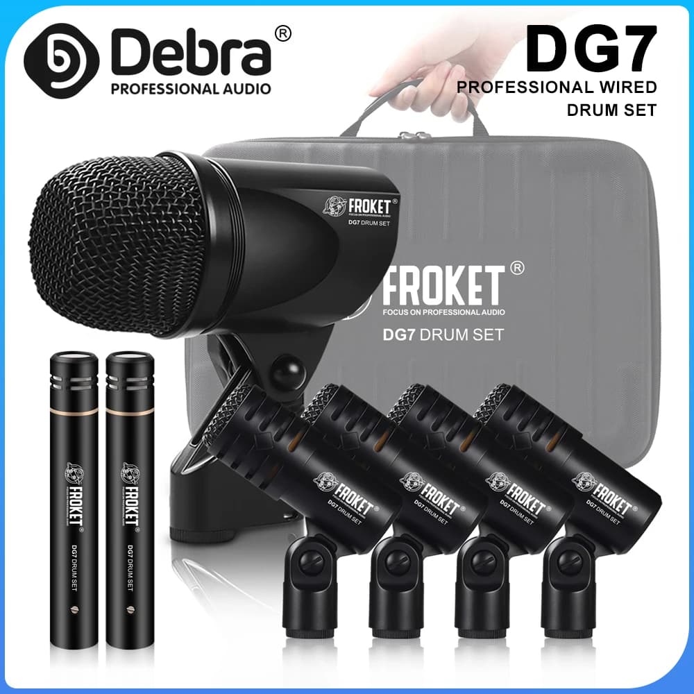 Kit de Microfones Dinâmicos com Fio Debra DG7 para Bateria, Percussão e Caixa